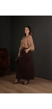 Максі-спідниця з деніму. Колір: Коричневий