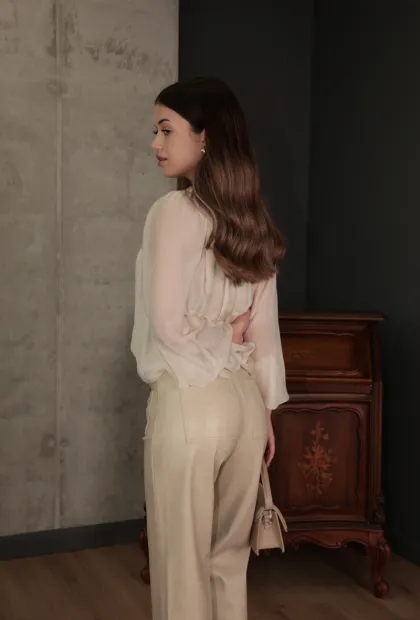 Прямі штани з екошкіри