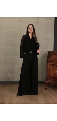 Блуза шифонова з бантом. Колір: Чорний