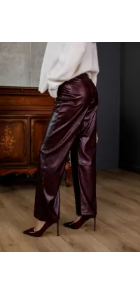 Штани з екошкіри з високою посадкою та накладними кишенями, одяг від Jador