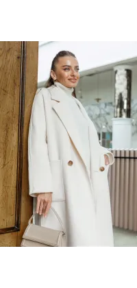 Класичне пальто максі. Колір: Кремовий