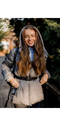 Куртка-пуховик з поясом. Колір: Сірий