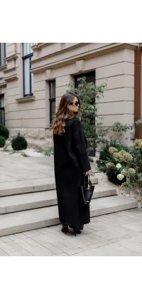 Французьке двобортне пальто класичного крою в елегантному чорному кольорі, одяг від Jador