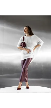 Бордові штани з екошкіри. Доступні розміри: 