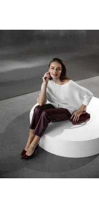 Бордові штани з екошкіри, одяг від Jador