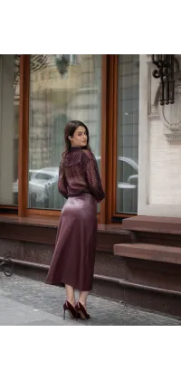 Спідниця міді з екошкіри. Колір: Бордовий