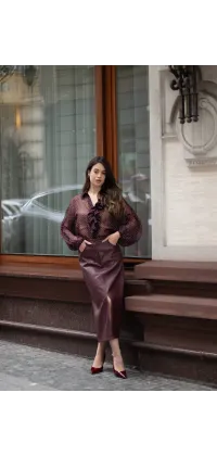 Спідниця міді з екошкіри. Доступні розміри: XS, S