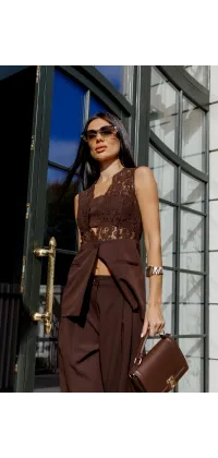 Шоколадні класичні штани. Доступні розміри: 