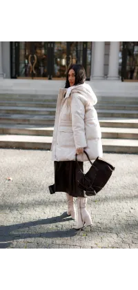 Пуховик з вовною в стилі Loro Piana – світлий беж, одяг від Jador