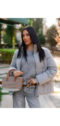 Пуховик з хутряним коміром. Колір: Сірий