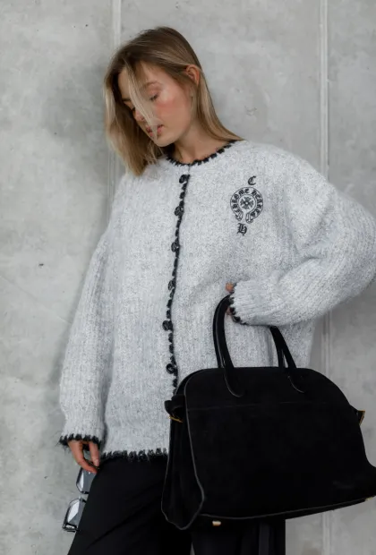 Білий в’язаний светр у стилі Chrome Hearts