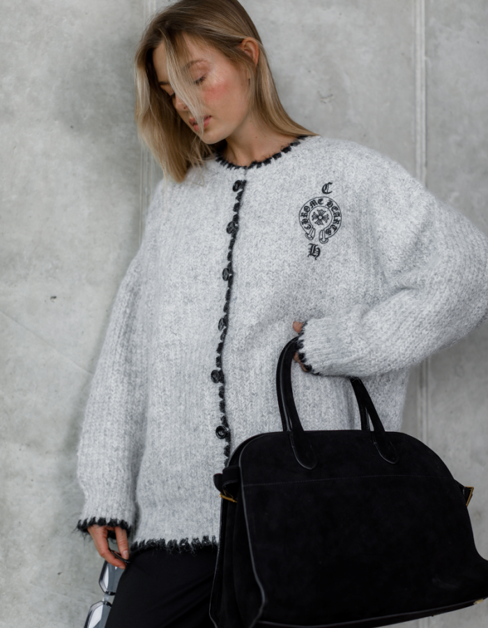 Білий в’язаний светр у стилі Chrome Hearts