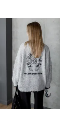 Білий в’язаний светр у стилі Chrome Hearts. Доступні розміри: 