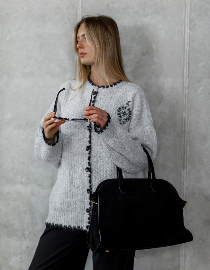 Білий в’язаний светр у стилі Chrome Hearts