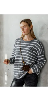 Светр в смужку oversize. Колір: Сірий