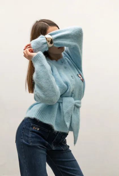 Блакитний мохеровий кардиган