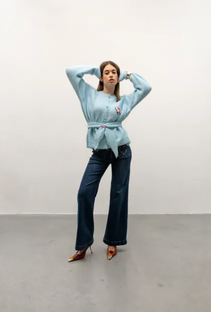 Блакитний мохеровий кардиган