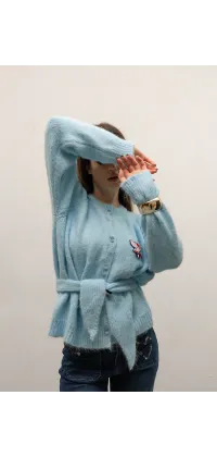 Блакитний мохеровий кардиган. Доступні розміри: Tu