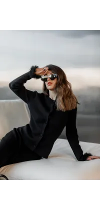 Трикотажний костюм-двійка з хутряним декором, чорний, одяг від Jador