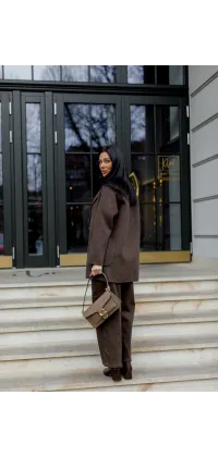 Укорочене пальто жіноче з натуральної шерсті, шоколадний відтінок — Франція, одяг від Jador