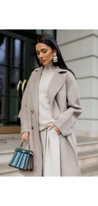 Пальто жіноче двобортне з натуральної шерсті, колір сірий, одяг від Jador