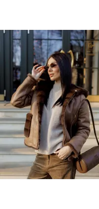 Шуба-дублянка з екохутра. Колір: Коричневий