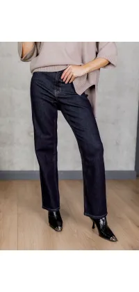 Темно-сині джинси прямого крою з високою посадкою. Колір: Джинс