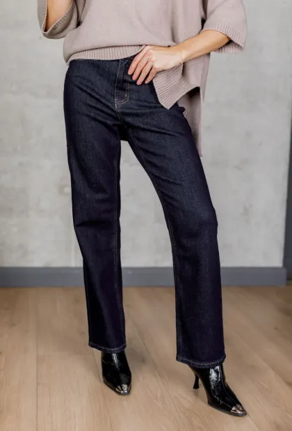 Темно-сині джинси прямого крою з високою посадкою