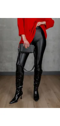 Легінси чорні зі екошкіри. Колір: Чорний