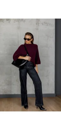 Бордовий в’язаний светр із напівоб’ємними рукавами. Колір: Бордовий