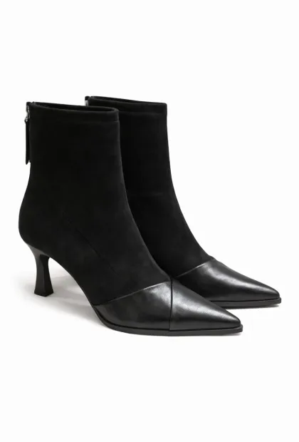 Жіночі чорні комбіновані ботильйони на підборах