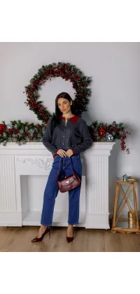 Сірий в’язаний светр з контрастним коміром. Колір: Сірий