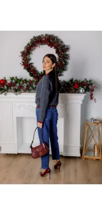 Сірий в’язаний светр з контрастним коміром, одяг від Jador