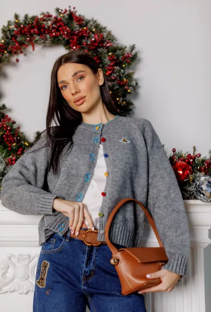 Сірий в’язаний светр у стилі Vivienne Westwood