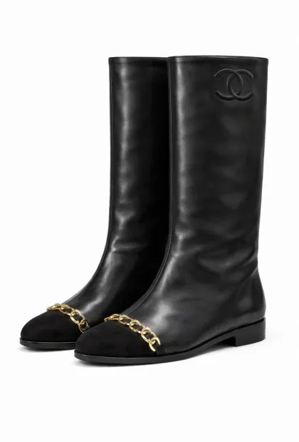 Чоботи з екошкіри з ланцюжком у стилі Chanel