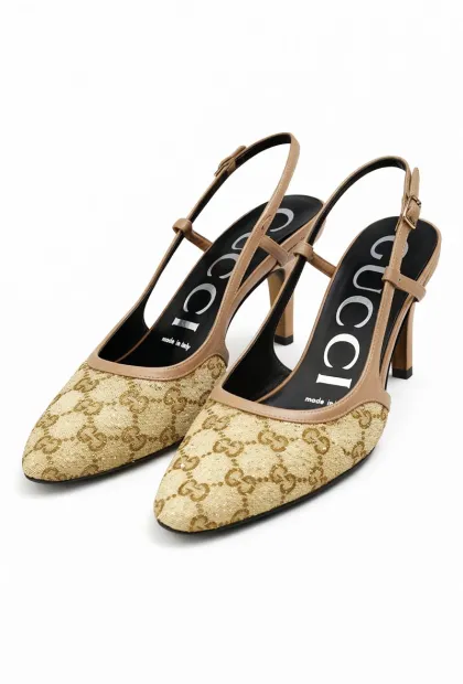 Туфлі з відкритою п’ятою на підборах у стилі Gucci