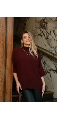 Oversize светр з подовженою спинкою. Колір: Бордовий