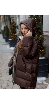Шоколадна пухова куртка, одяг від Jador