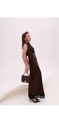 Шоколадна сукня з мереживом IMPERIAL. Доступні розміри: Tu