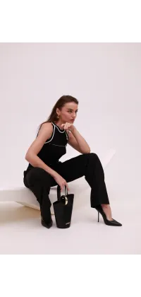 Чорні штани IMPERIAL з напівпрозорою вставкою, одяг від Jador