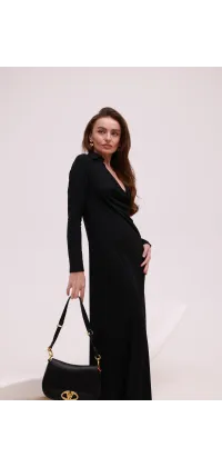 Чорна сукня IMPERIAL з драпірованим вирізом. Колір: Чорний