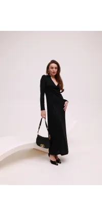 Чорна сукня IMPERIAL з драпірованим вирізом, одяг від Jador