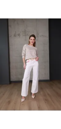 Светр у бежево-молочну смужку, одяг від Jador