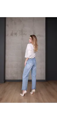 Джинси прямого крою з високою посадкою. Доступні розміри: S, M, L, XL, 2XL