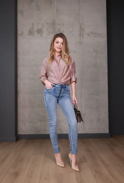 Джинси skinny з високою талією та застібкою на ґудзики