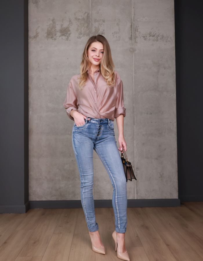 Джинси skinny з високою талією та застібкою на ґудзики