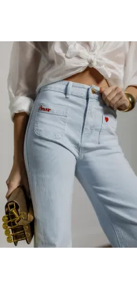 Стильні блакитні джинси з високою посадкою, одяг від Jador