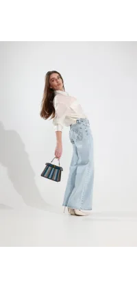 Джинси wide leg з декоративними кишенями, одяг від Jador