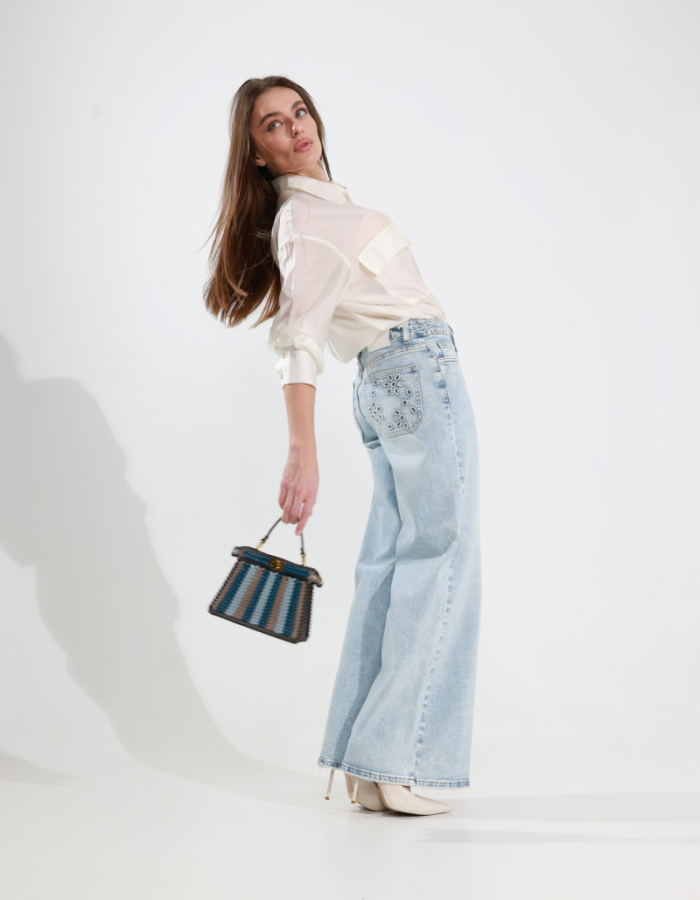 Джинси wide leg з декоративними кишенями