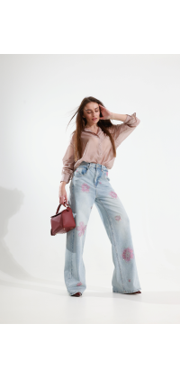 Джинси wide leg з квітковим декором. Доступні розміри: XS, M, L